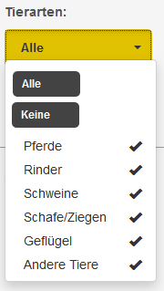 Werte des Dropdownfelds Tierarten