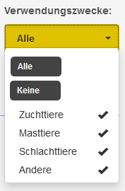 Werte des Dropdownfelds Verwendungszwecke
